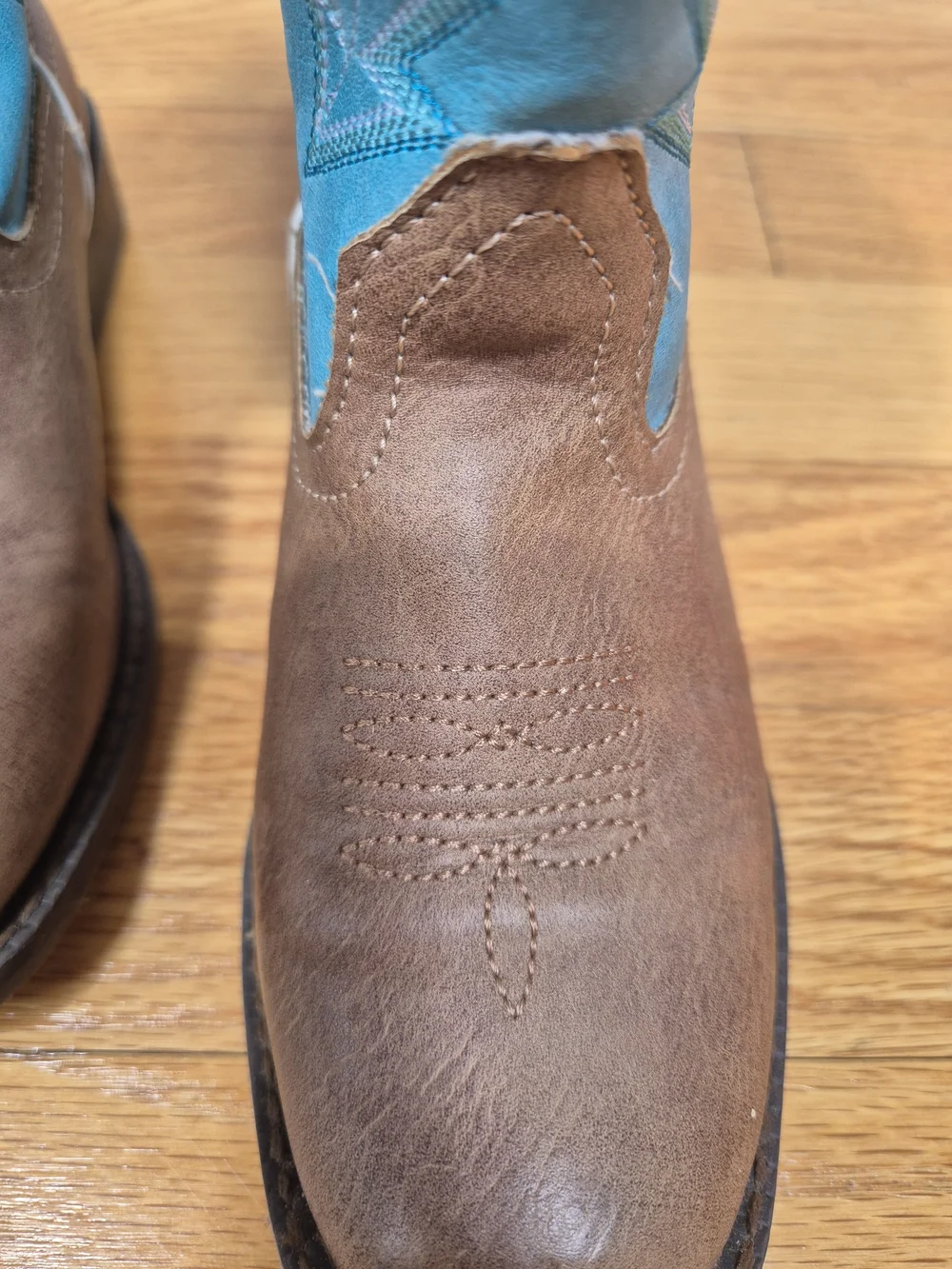 Roper Kids Billy Cowboy Boots Size 11 Blue Brown Square Toe VGUC